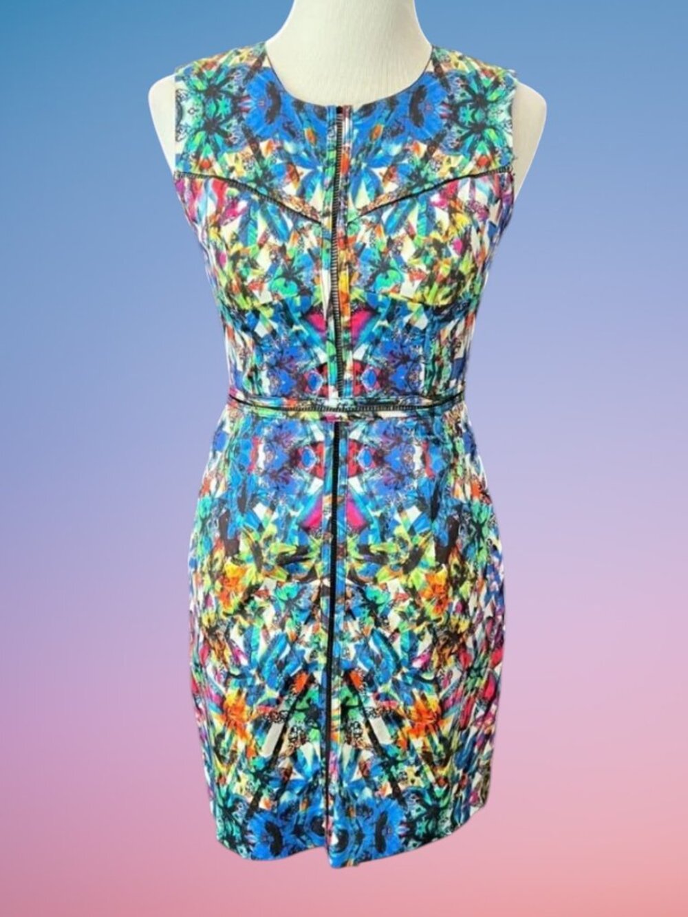 MILLY Stained Glass Sheath Dress Sz 2 One of a kind print from Italy sleeveless